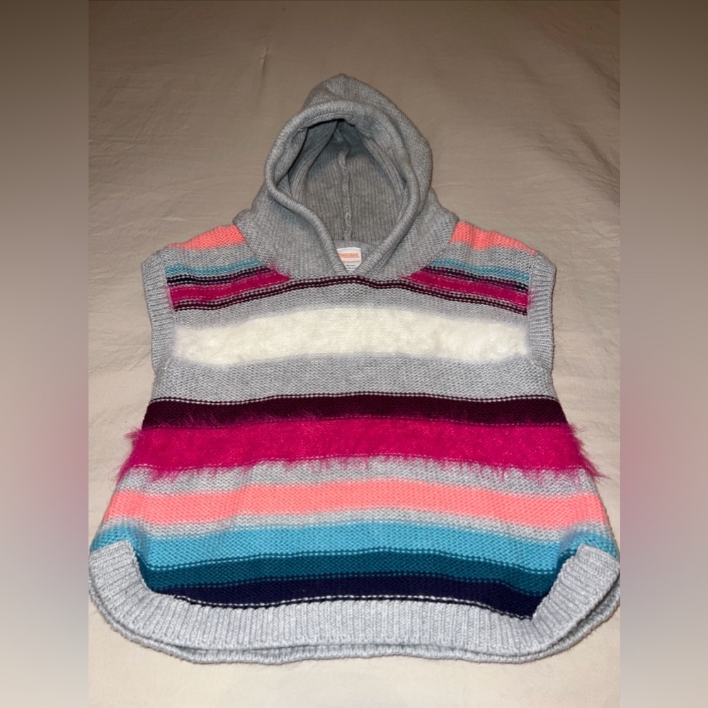 Gymboree Grey Pink Fuzzy Striped sleeveless Sweater baby Girls Hoodie  12-18 M